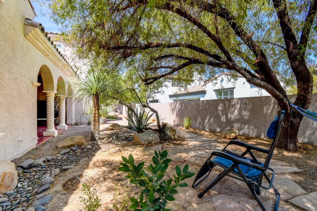 Backyard garden beside the arched loggia